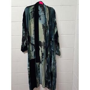 EGO ORIGINALS ART-T0-WEAR SILK Velvet KESA KIMONO Green Black NWT 48"
